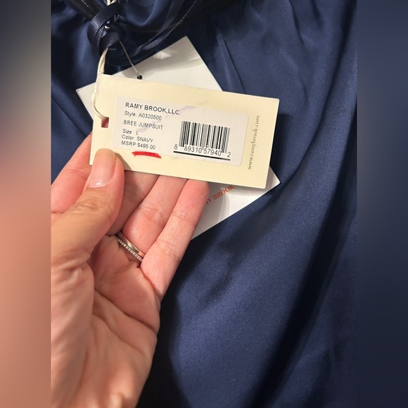 Ramy Brook Bree Strapless Silk Jumpsuit Navy Blue Size Large NWT 🆕 - Picture 11 of 13